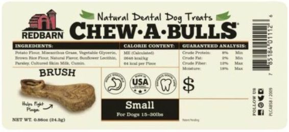 Redbarn Pet Products Chew-A-Bulls Brush Dental Dog Treats Small