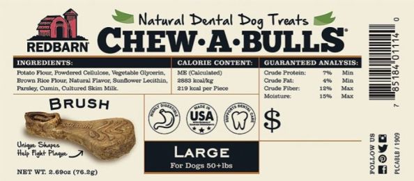 Redbarn Pet Products Chew-A-Bulls Brush Dental Dog Treats Large (size: 25 count)