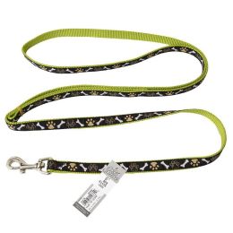 Pet Attire Ribbon Brown Paws & Bones Nylon Dog Leash (size: 6' Long x 5/8" Wide)