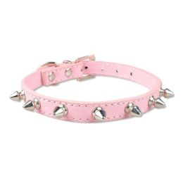 Pet Leather Spike Nail Collars (Color: Pink)