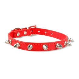 Pet Leather Spike Nail Collars (Color: Red)