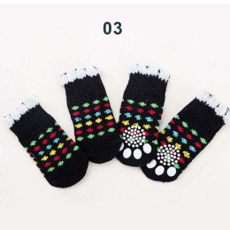 Wholesale 4 Piece Knit Socks Claws Warm Non-Slip Puppy Shoes Socks (Color: 3)