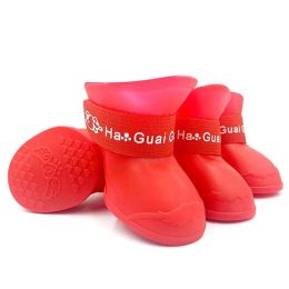 Wholesale pet waterproof non-slip rubber rain boots (Color: Red)