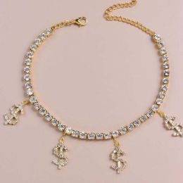 Dollar Sign Pendant Anklet Copper Plated Diamond (Color: gold)