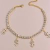 Dollar Sign Pendant Anklet Copper Plated Diamond